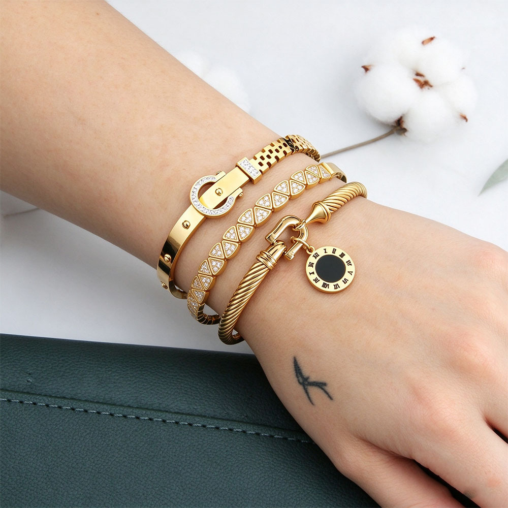 3pcs Unisex 18K Golden Plated Exquisite Bangle Set, Gift